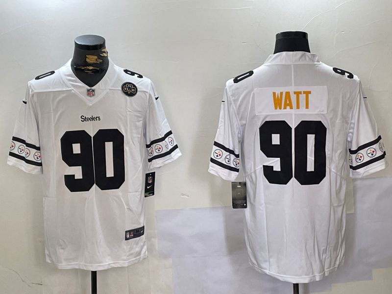 Men Pittsburgh Steelers 90 Watt White 2024 Nike Vapor Limited NFL Jersey style 5